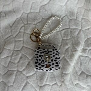 Leopard Print Tiny Handbag Keychain with Pearl Accent